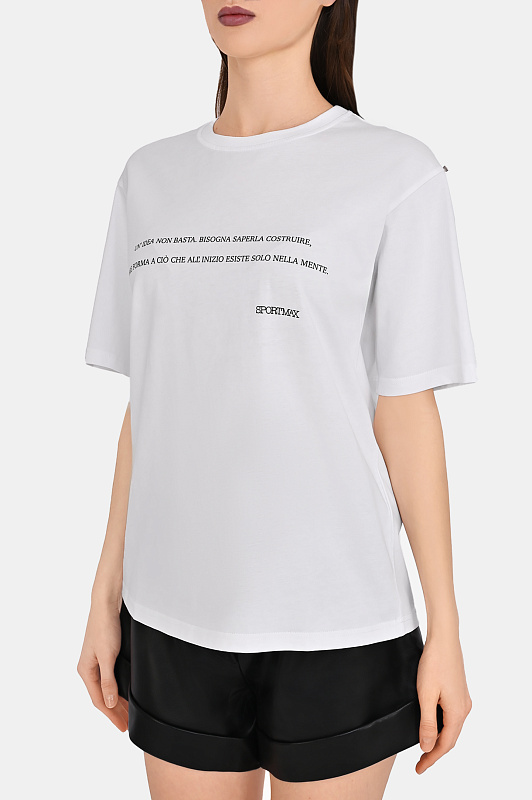 Хлопковая футболка с надписью SPORTMAX Белый Женский SPDQUIETE 2612971015600 Хлопковая футболка с надписью SPORTMAX Белый Женский SPDQUIETE 2612971015600