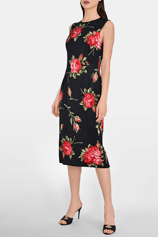 Шелковое платье с розами DOLCE & GABBANA Черный Женский F6GASTFSICD Шелковое платье с розами DOLCE & GABBANA Черный Женский F6GASTFSICD