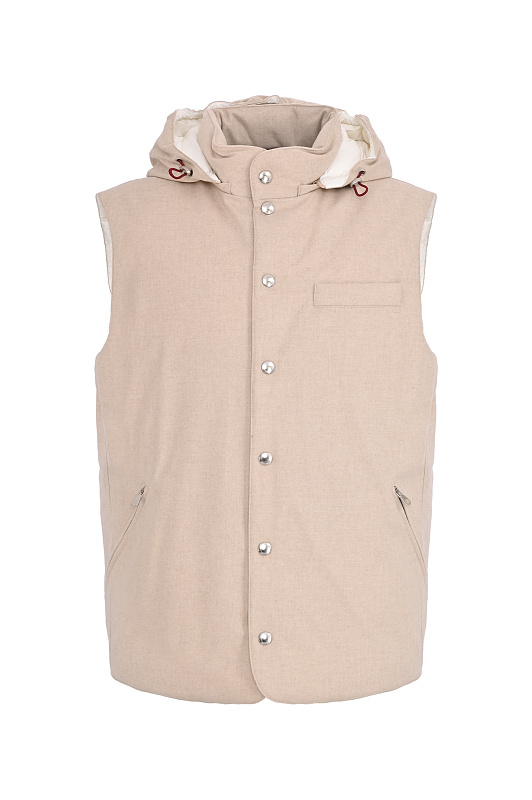Стеганый жилет с капюшоном BRUNELLO CUCINELLI Бежевый Мужской MM4701775 Стеганый жилет с капюшоном BRUNELLO CUCINELLI Бежевый Мужской MM4701775