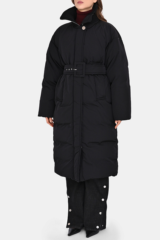 Стёганое пальто с поясом SPORTMAX Черный Женский CASARSA 2522496012600
