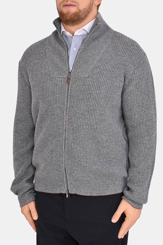 Фактурный кардиган на молнии CANALI Серый Мужской MK02552 C1223 Фактурный кардиган на молнии CANALI Серый Мужской MK02552 C1223