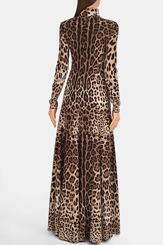 Платье макси с леопардом DOLCE & GABBANA  Леопардовый Женский F612KT FSADD