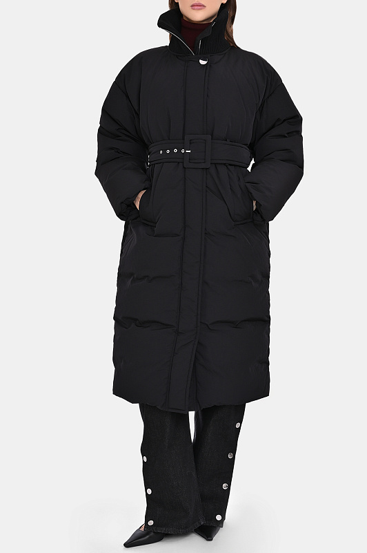 Стёганое пальто с поясом SPORTMAX Черный Женский CASARSA 2522496012600