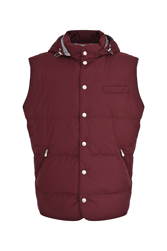 Стеганый жилет с капюшоном BRUNELLO CUCINELLI Бордовый Мужской MV4081628 Стеганый жилет с капюшоном BRUNELLO CUCINELLI Бордовый Мужской MV4081628