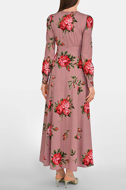 Шелковое платье с розами DOLCE & GABBANA Розовый Женский F610OTFSA8Q Шелковое платье с розами DOLCE & GABBANA Розовый Женский F610OTFSA8Q