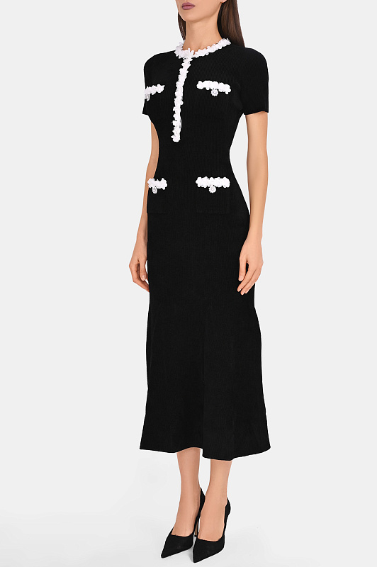 Приталенное платье с тесьмой SELF PORTRAIT  Черный Женский AW26099MAB