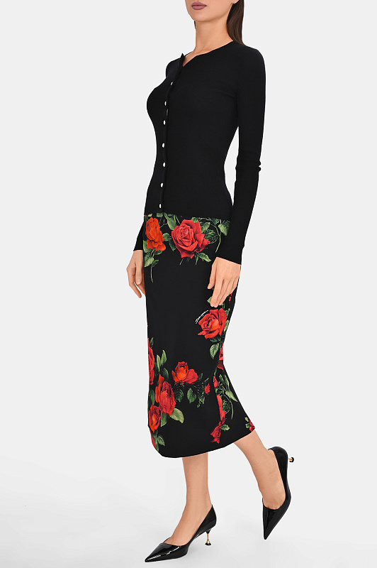 Юбка-карандаш с розами DOLCE & GABBANA  Черный Женский F4CSJT FSA9R 