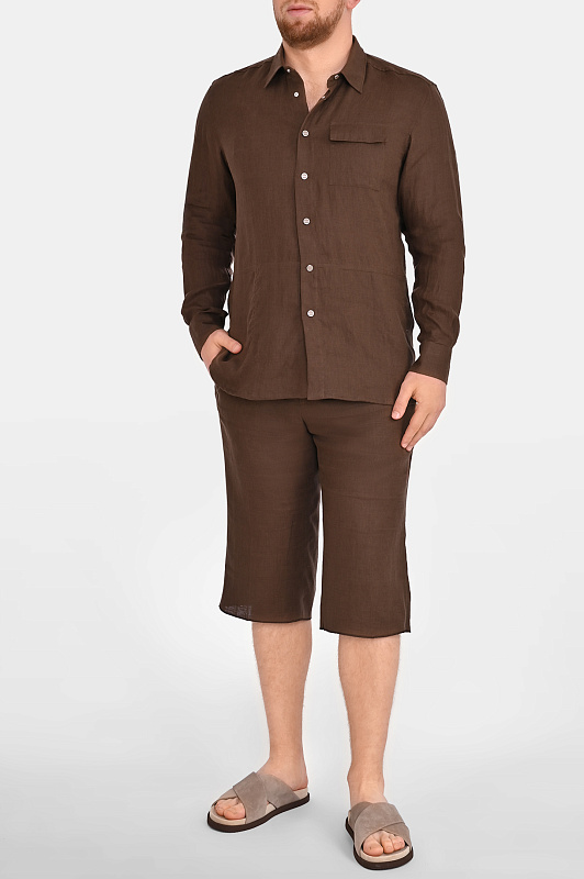 Льняная рубашка KITON Коричневый Мужской UMCBUBAH096901 Льняная рубашка KITON Коричневый Мужской UMCBUBAH096901