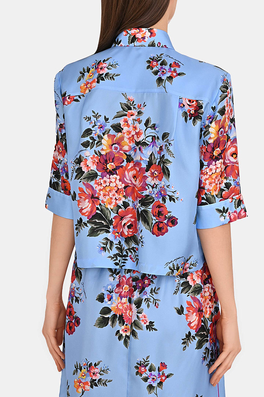 Шелковая блуза с цветами DOLCE & GABBANA  Голубой Женский F5T50TIS11I