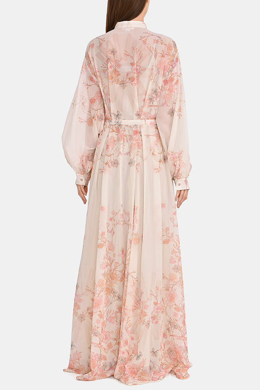 Хлопковое платье с флоральным узором ZUHAIR MURAD  Персиковый Женский RDR26381 PACO002