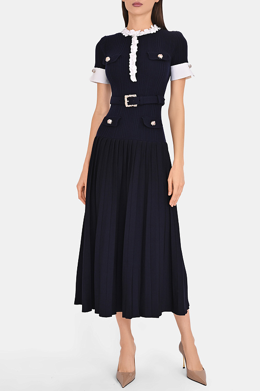 Платье с рюшами SELF PORTRAIT Темно-синий Женский AW26101MCN Платье с рюшами SELF PORTRAIT Темно-синий Женский AW26101MCN
