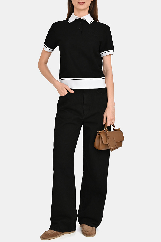 Трикотажное поло с кантом DOLCE & GABBANA  Черный Женский F8V33Z GDDMH