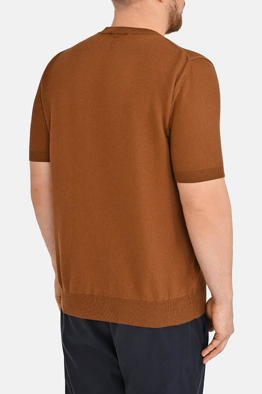 Хлопковый джемпер фактурный CANALI Коричневый Мужской C0719MK02461 Хлопковый джемпер фактурный CANALI Коричневый Мужской C0719MK02461