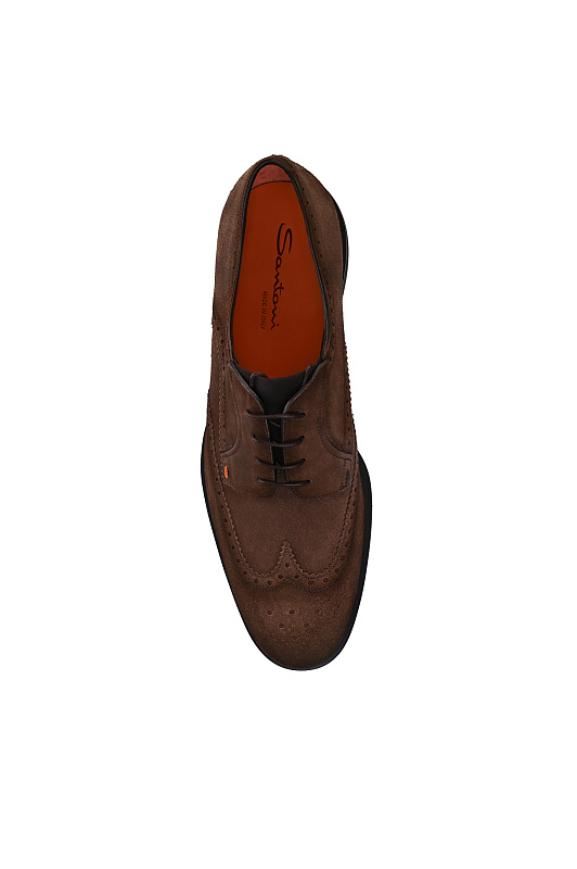 Замшевые дерби с брогированием SANTONI Коричневый Мужской MGEG19033NEAXGEX Замшевые дерби с брогированием SANTONI Коричневый Мужской MGEG19033NEAXGEX