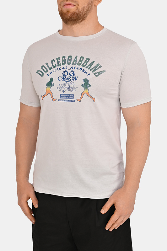 Хлопковая футболка с принтом DOLCE & GABBANA Серый Мужской G8TI9Z G7PPB Хлопковая футболка с принтом DOLCE & GABBANA Серый Мужской G8TI9Z G7PPB