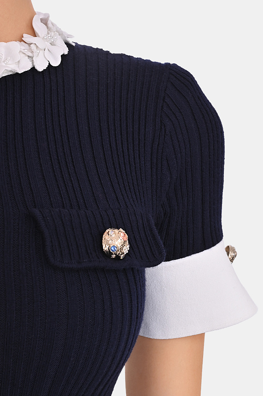 Платье с рюшами SELF PORTRAIT Темно-синий Женский AW26101MCN Платье с рюшами SELF PORTRAIT Темно-синий Женский AW26101MCN