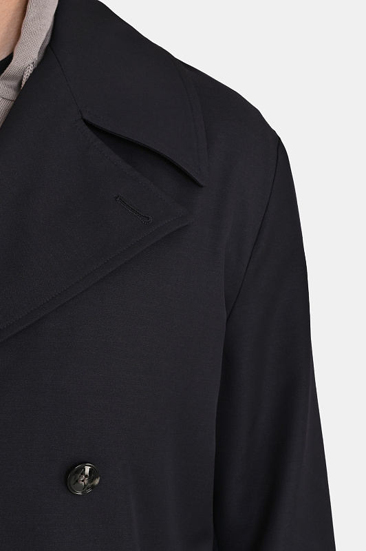 Шерстяной плащ двубортный KITON Темно-синий Мужской UW2376V0830H0
