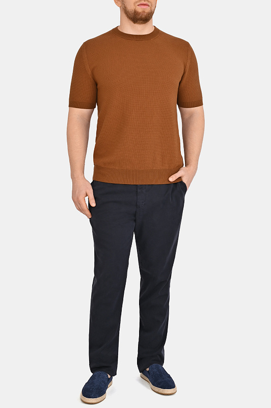 Хлопковый джемпер фактурный CANALI Коричневый Мужской C0719MK02461 Хлопковый джемпер фактурный CANALI Коричневый Мужской C0719MK02461