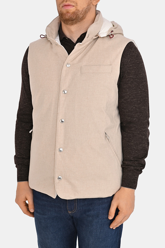 Стеганый жилет с капюшоном BRUNELLO CUCINELLI Бежевый Мужской MM4701775 Стеганый жилет с капюшоном BRUNELLO CUCINELLI Бежевый Мужской MM4701775