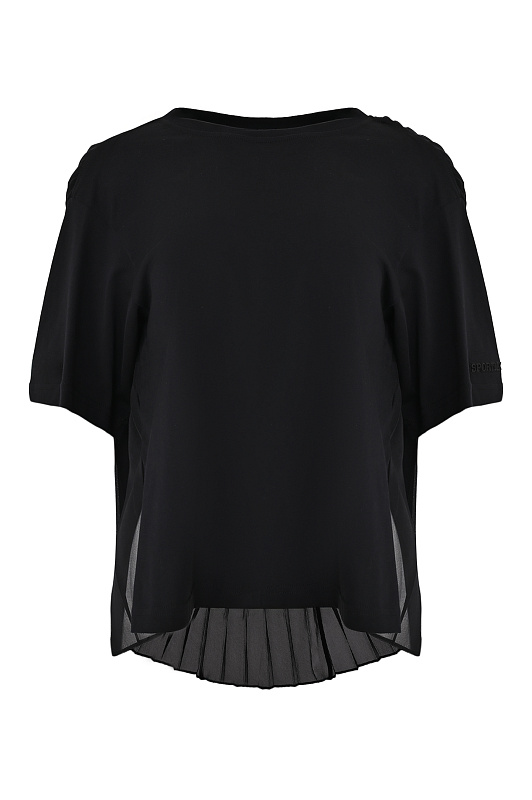 Хлопковая футболка с плиссе SPORTMAX Черный Женский SPXSPIGA 2612941041600 Хлопковая футболка с плиссе SPORTMAX Черный Женский SPXSPIGA 2612941041600