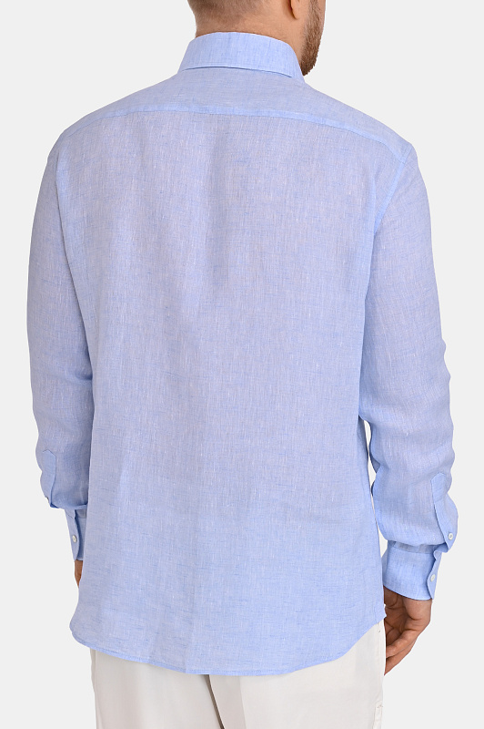 Льняная рубашка прямая BRUNELLO  CUCINELLI Голубой Мужской MM6840627