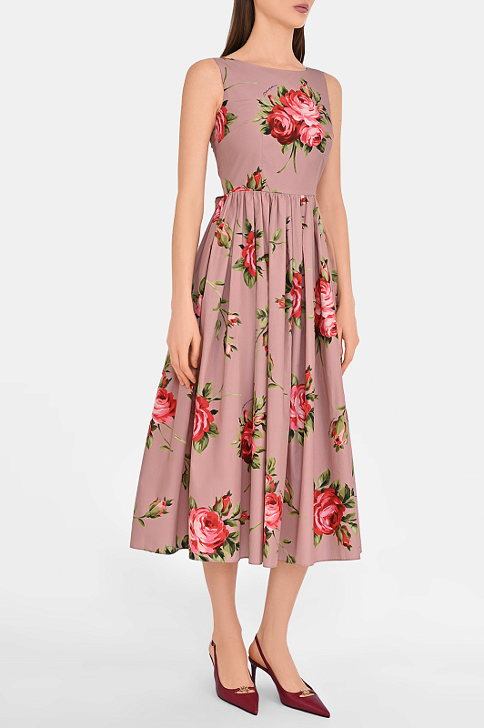 Хлопковое платье с розами DOLCE & GABBANA  Розовый Женский F612PTHS5UT HF5ZN 