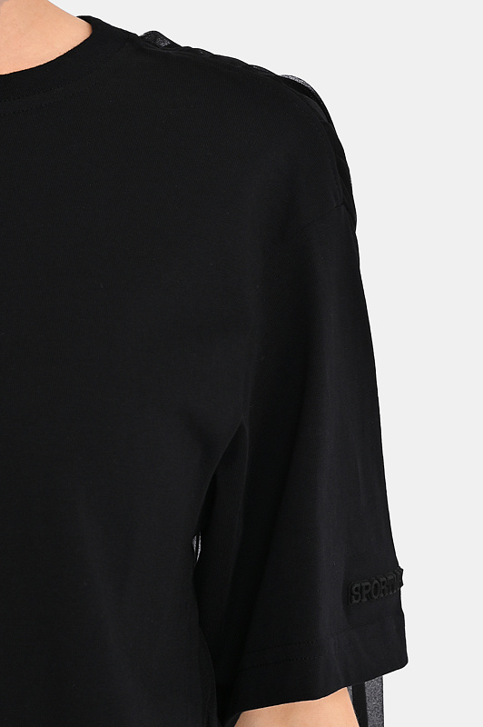 Хлопковая футболка с плиссе SPORTMAX Черный Женский SPXSPIGA 2612941041600 Хлопковая футболка с плиссе SPORTMAX Черный Женский SPXSPIGA 2612941041600