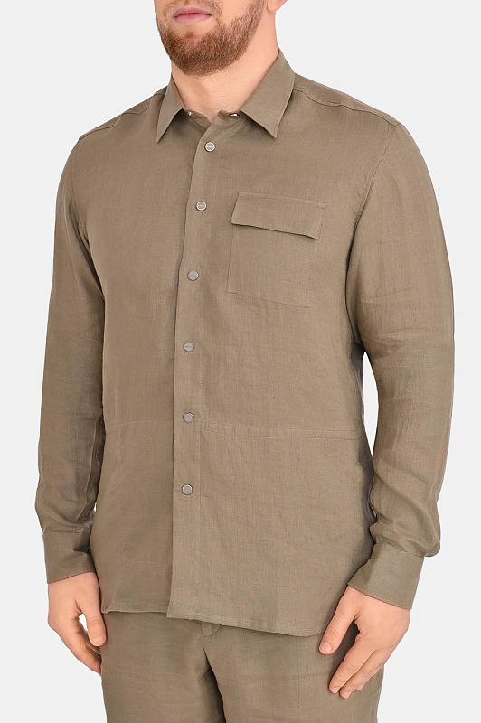Льняная рубашка с карманом KITON Зеленый Мужской UMCBUBAH096900 Льняная рубашка с карманом KITON Зеленый Мужской UMCBUBAH096900