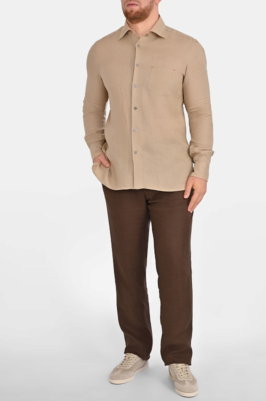 Льняная рубашка с карманом KITON Бежевый Мужской UMCNERHH096902 Льняная рубашка с карманом KITON Бежевый Мужской UMCNERHH096902