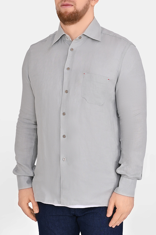 Льняная рубашка с карманом KITON Серый Мужской UMCNERHH09690 Льняная рубашка с карманом KITON Серый Мужской UMCNERHH09690