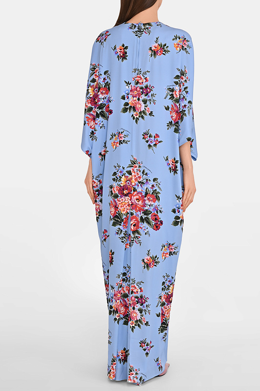 Шелковое платье с цветами DOLCE & GABBANA Голубой Женский F610QTFSA8P Шелковое платье с цветами DOLCE & GABBANA Голубой Женский F610QTFSA8P