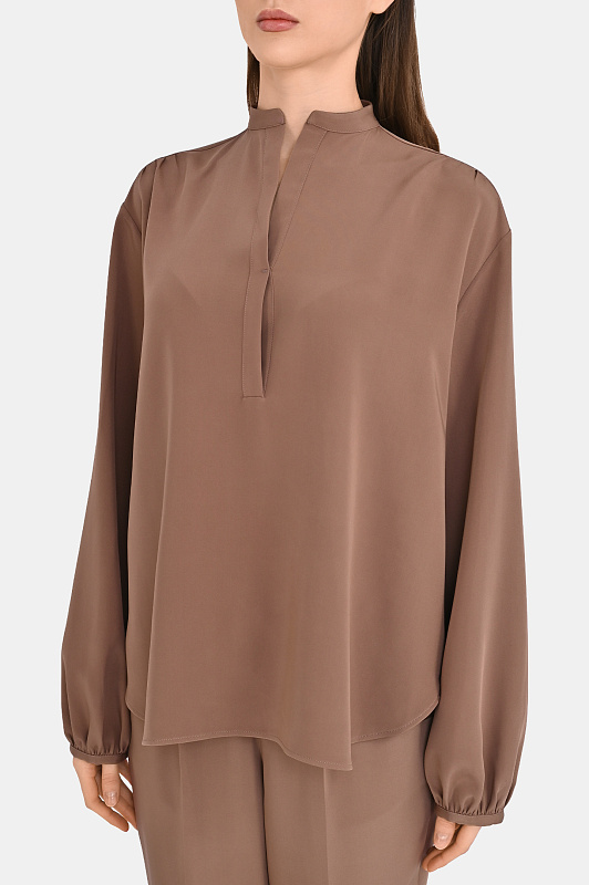 Шелковая блуза с манжетами KITON Какао Женский D61422K0977A38004 Шелковая блуза с манжетами KITON Какао Женский D61422K0977A38004