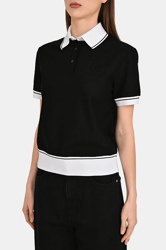 Трикотажное поло с кантом DOLCE & GABBANA  Черный Женский F8V33Z GDDMH