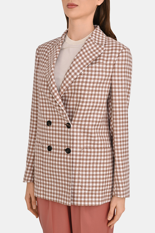 Двубортный жакет в клетку KITON Коричневый Женский D54507K0615G3 Двубортный жакет в клетку KITON Коричневый Женский D54507K0615G3