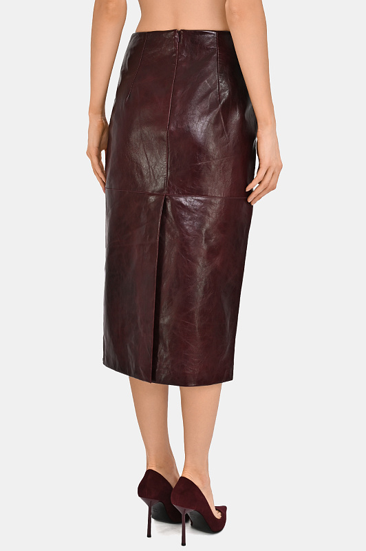 Кожаная миди-юбка SPORTMAX Бордовый Женский AFA 2522406022600