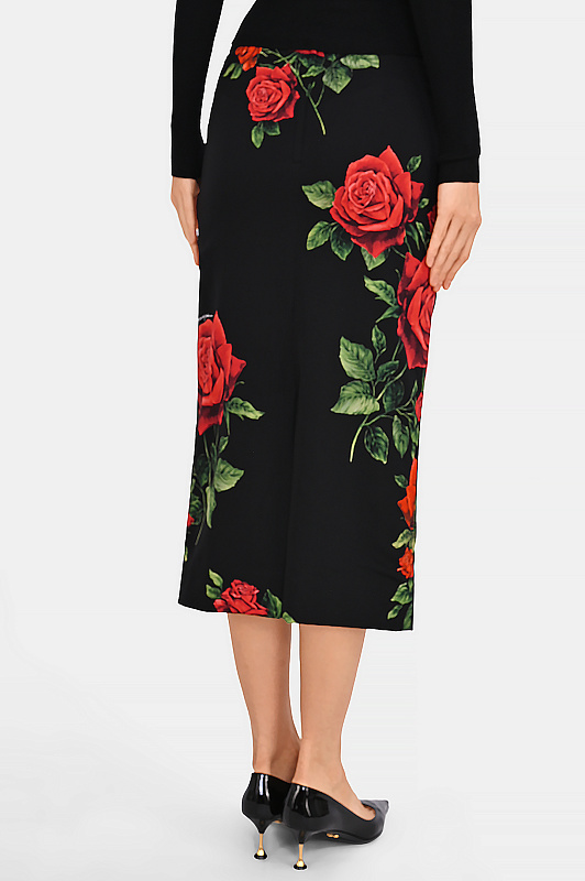 Юбка-карандаш с розами DOLCE & GABBANA  Черный Женский F4CSJT FSA9R 