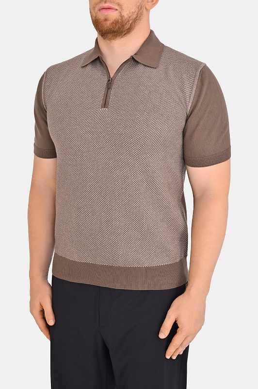 Фактурный джемпер-поло CANALI Коричневый Мужской C0454MK02461 Фактурный джемпер-поло CANALI Коричневый Мужской C0454MK02461