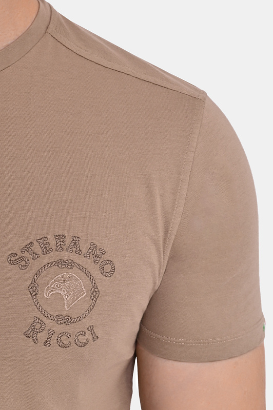 Базовая футболка с вышивкой STEFANO RICCI Бежевый Мужской MNH6105090803