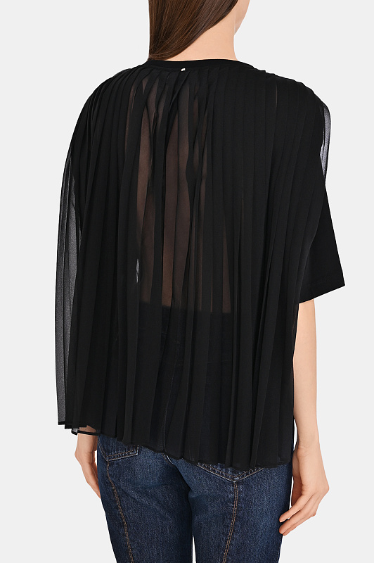 Хлопковая футболка с плиссе SPORTMAX Черный Женский SPXSPIGA 2612941041600 Хлопковая футболка с плиссе SPORTMAX Черный Женский SPXSPIGA 2612941041600