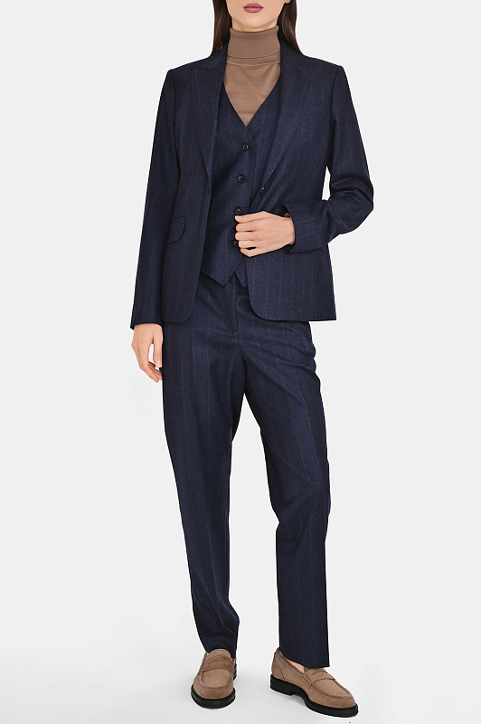 Жакет в тонкую полоску KITON Темно-синий Женский D15510K0540I0 Жакет в тонкую полоску KITON Темно-синий Женский D15510K0540I0