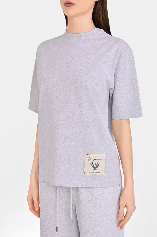 Хлопковая блуза с нашивкой JACQUEMUS Серый Женский TSW00593AJ00045