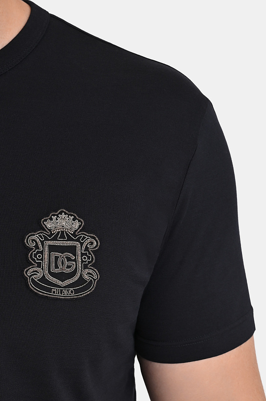 Хлопковая футболка с гербом DOLCE & GABBANA Темно-синий Мужской G8PT1Z G7PZU Хлопковая футболка с гербом DOLCE & GABBANA Темно-синий Мужской G8PT1Z G7PZU