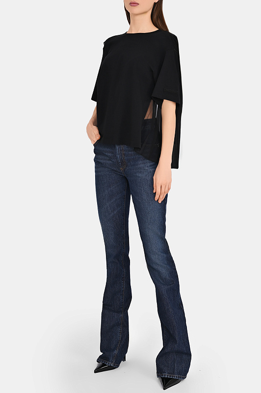 Хлопковая футболка с плиссе SPORTMAX Черный Женский SPXSPIGA 2612941041600 Хлопковая футболка с плиссе SPORTMAX Черный Женский SPXSPIGA 2612941041600