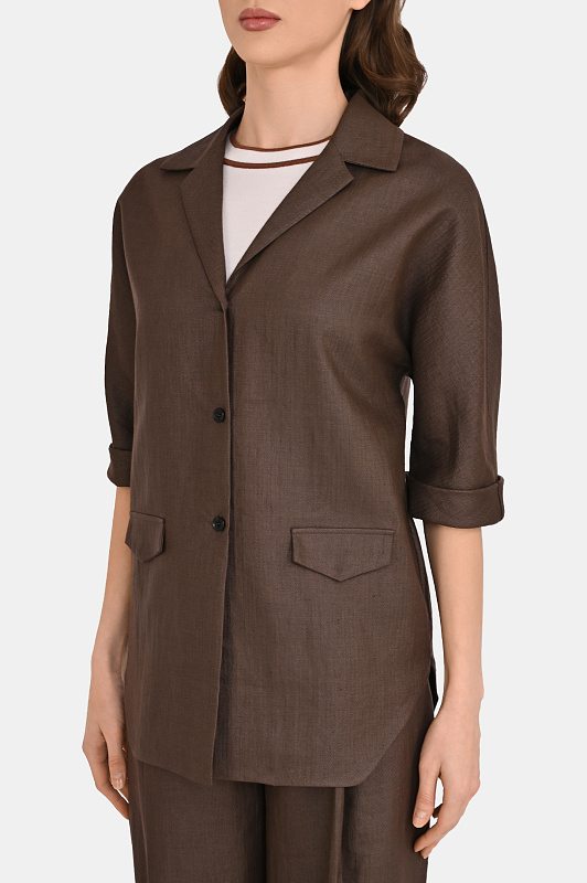 Льняной жакет-рубашка KITON Темно-коричневый Женский D61406K0987G0 Льняной жакет-рубашка KITON Темно-коричневый Женский D61406K0987G0