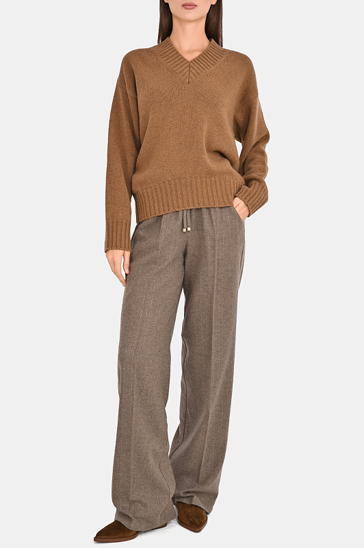 Вязаный пуловер с мысом KITON Коричневый Женский D62943K0585L0 Вязаный пуловер с мысом KITON Коричневый Женский D62943K0585L0