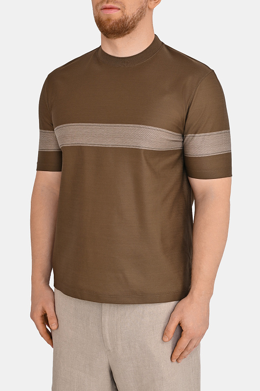 Хлопковая футболка с полосой CANALI Коричневый Мужской T0943MJ02438