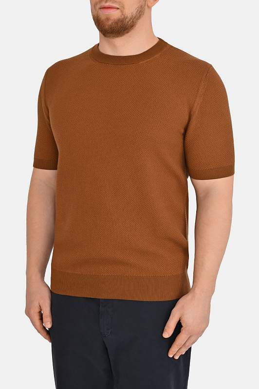 Хлопковый джемпер фактурный CANALI Коричневый Мужской C0719MK02461 Хлопковый джемпер фактурный CANALI Коричневый Мужской C0719MK02461