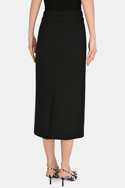 Шерстяная юбка с ремнем SPORTMAX Черный Женский SPXTACITO 2612101031600