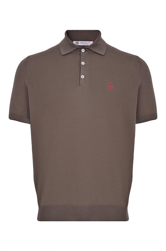 Хлопковое поло BRUNELLO CUCINELLI Коричневый Мужской M29800195 Хлопковое поло BRUNELLO CUCINELLI Коричневый Мужской M29800195