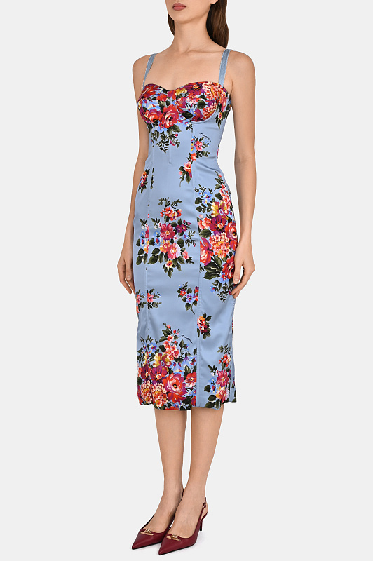 Цветочное платье миди DOLCE & GABBANA Голубой Женский F60DGTFSICE Цветочное платье миди DOLCE & GABBANA Голубой Женский F60DGTFSICE
